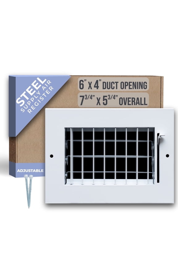 Fits 6x4 Duct Opening Steel Adjustable Air Supply Grille by Handua | Register Vent Cover Grill for Sidewall and Ceiling | White | Outer Dimensions: 7.75" X 5.75"