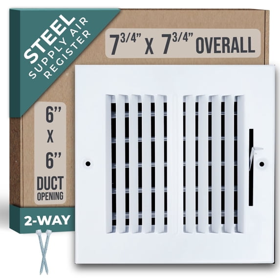 Fits 6x6 Duct Opening 2 WAY Steel Air Supply Diffuser by Handua | Register Vent Cover Grill for Sidewall and Ceiling | White | Outer Dimensions: 7.75" X 7.75"