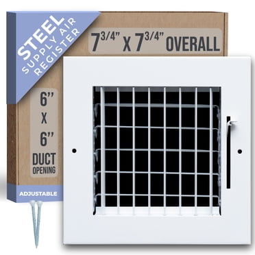 6x6 Duct Size Air Return Vent Cover Grille - Steel Wall Sidewall Ceiling - White Glossy - ZS 4MJN2