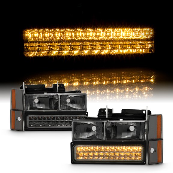 AKKON - For Chevy C/K Series Silverado Suburban Tahoe Pickup Truck Smoked Lens Headlight + LED Bumper + Corner Light Set