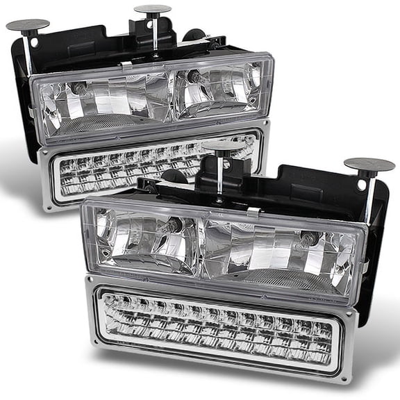 AKKON - For Chevy GMC C/K Pickup Truck Suburban Tahoe Glass Lens Headlights + LED Bumper Signal Lamps set