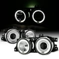 thumbnail image 1 of AKKON - For BMW E34 E32 5/7 Series Chrome Bezel Dual LED Ring Projector Headlights Lamps Left + Right, 1 of 7