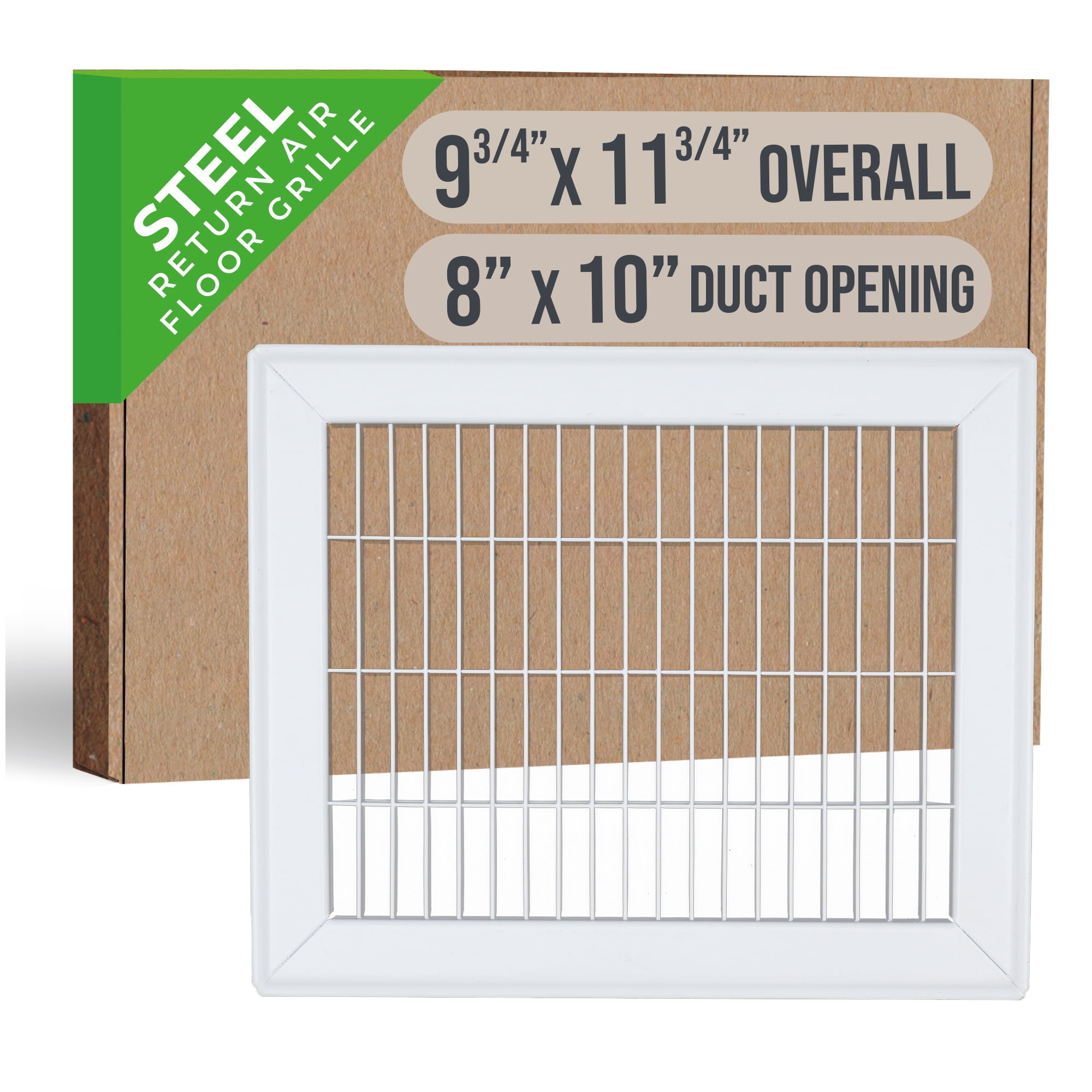 White Heavy Duty Steel Return Air Floor Grille for 8x10 Duct Opening