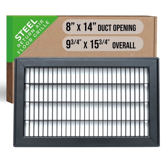 Fits 8x14 and 14x8 Duct Opening | Return Air Floor Grille by Handua | Walkable Vent Cover Grill for Floor | Black | Heavy Duty Fixed Blades | Outer Dimensions: 9.75"W X 17.75"H