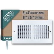 Fits 8x4 Duct Opening 2 WAY Steel Air Supply Diffuser by Handua | Register Vent Cover Grill for Sidewall and Ceiling | White | Outer Dimensions 9.75" X 5.75"