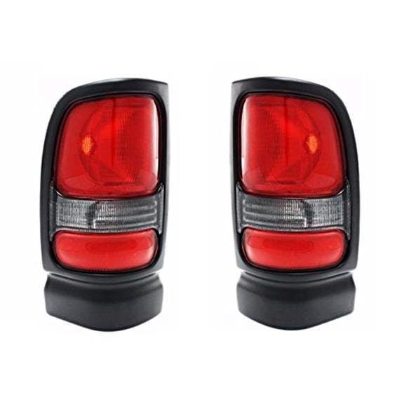 Fits 94-01 Dodge 1500/94-02 Dodge 2500/3500 Left & Right Set Tail Lamp Unit Assemblies w/Black Trim-Clear Back Up Lens