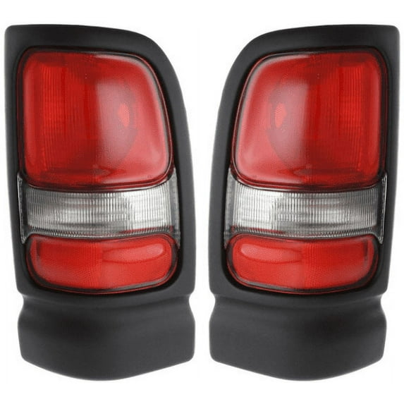Fits 94-01 Dodge 1500/94-02 Dodge 2500/3500 Left & Right Set Tail Lamp Unit Assemblies w/Black Trim-Smoked Back Up Lens