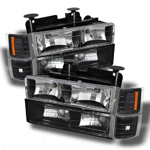 AKKON - For C10 C/K Pickup Black Headlights + Corner + Bumper Signal Light Lamps Replacement Completed Set