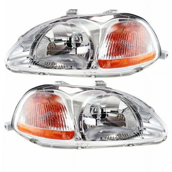 Fits 96-98 Civic Halogen Headlight Headlamp Head Light Lamp w/o Bulb PAIR SET