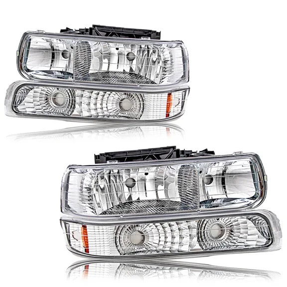 Fits 99-02 Chevy Silverado/00-06 Suburban Headlights+Bumper Signal Lamps LH+RH