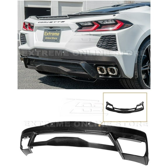 Fits ALL 2020-Present Chevrolet Corvette C8 Stingray / Z51 Models | Factory Style CARBON FIBER Replacement Rear Bumper Lower Diffuser Cover Quad Exit