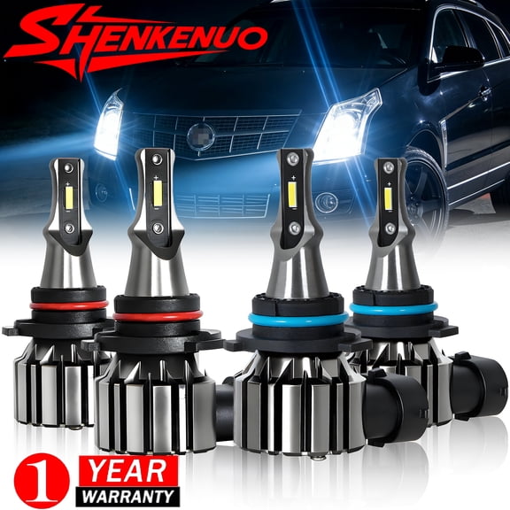 Fits Cadillac Srx 2004-2009 LED Headlight Bulbs High/Low Beam 6000K White 4Pcs Super Bright Plug-and-Play