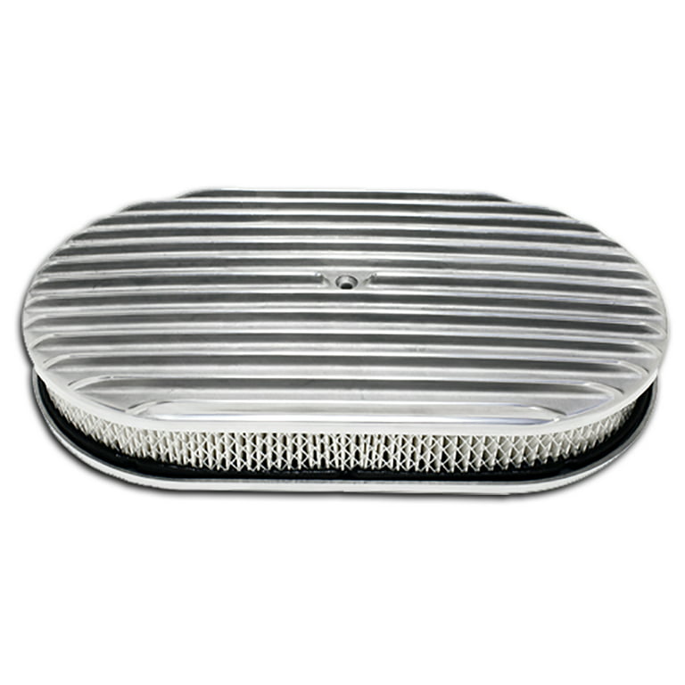 Fits Chevy Ford Mopar 15 Oval Polished Aluminum Air Cleaner Full Finned