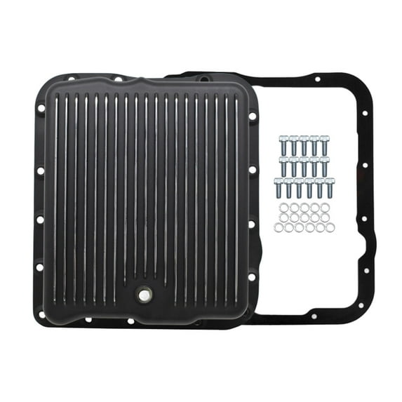 For Chevy GM 700R4 4L60E 4L65E Aluminum Transmission Pan Kit Deep Finned Black