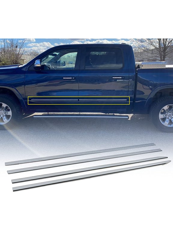 Fits Dodge Ram 1500 2019-2021 2020 Car Truck Crew Cab Chrome Body Side Molding Trim
