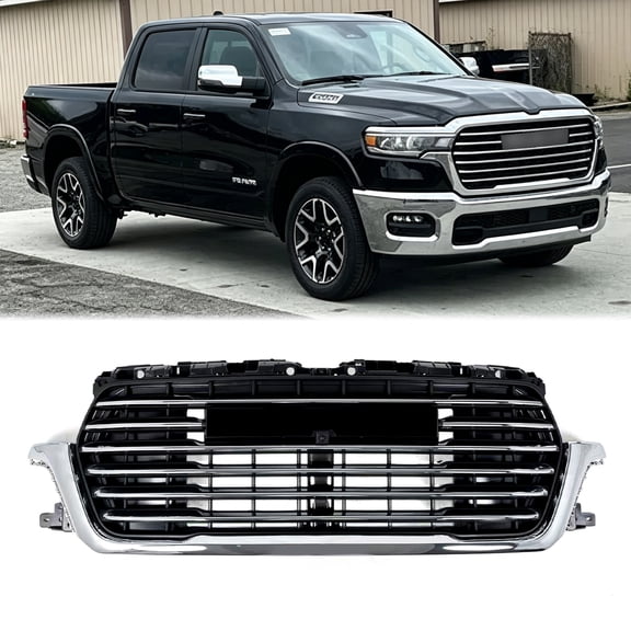 Fits For 2025-2026 Dodge Ram 1500 Laramie Chrome Front Bumper Grille Upper Grill Assembly