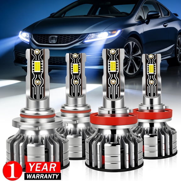 Fits Honda Civic Coupe(EX/EX-L/LX/Si)2014-2015 LED Headlight Combo Kit 9005/HB3+H11 High&Low Beam 6000K Super White 4X