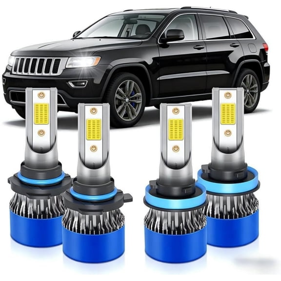 Fits for Jeep Grand Cherokee with Halogen 2011-2013 High Low Beam Lights Bulbs Combo, 6500K White, 1:1 Mini Halogen Size, LED Headlight Bulbs, Pack of 4