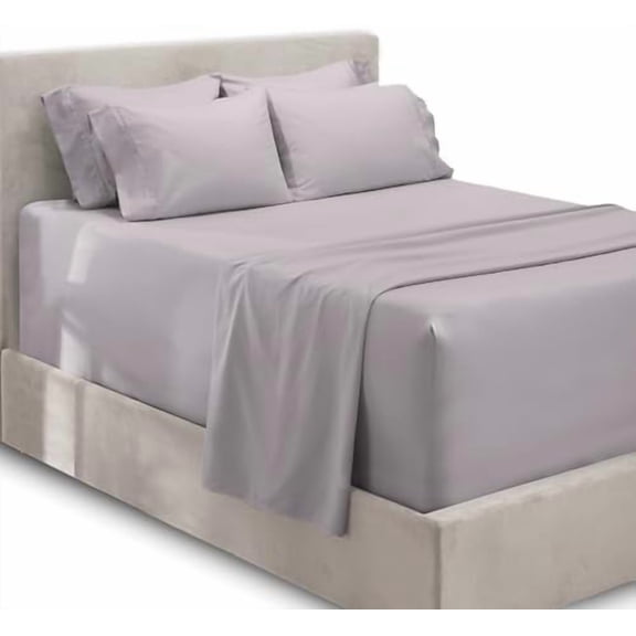 Fits Mattress up to 21", Double Brushed Bedding Sheets & Pillowcases, Microfiber, Light Lavender, Split King Size