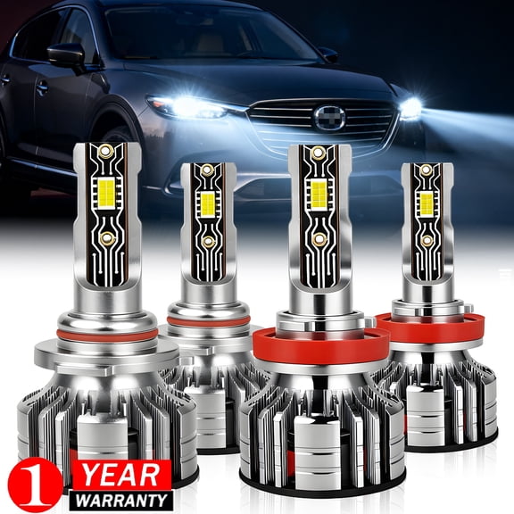 Fits Mazda CX-9 2007-2015 LED Headlight Combo Kit 9005 H11 Hi-Lo Beam Super Bright 6000K Cool White 4Pack