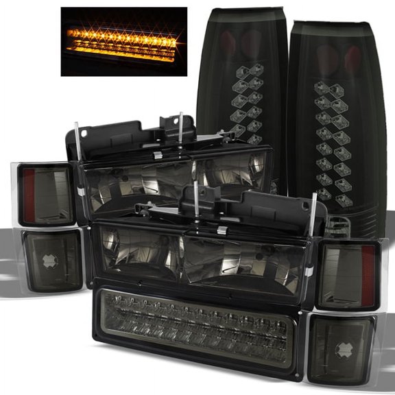 AKKON - For [Smoke Set] 94-98 Chevy C/K 1500 2500 3500 Suburban Tahoe Pickup Headlights+LED Bumper+LED Tail lights