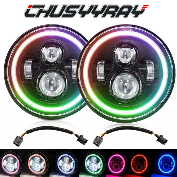Fits for CHEVY BEL AIR 1955 1956 1957 7" INCH ROUND LED HEADLIGHT RGB Hi-Lo Beam
