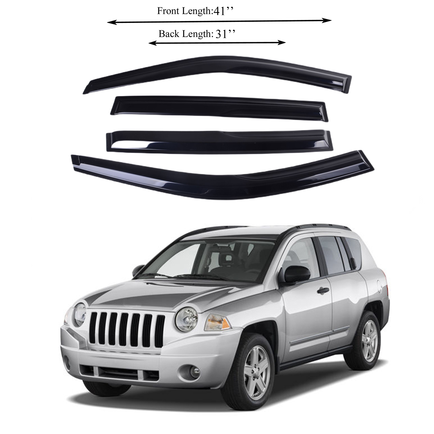 All American Auto Dark Smoke Acrylic Side Window Deflector/Visor 4Piece Set for 19842001 Jeep