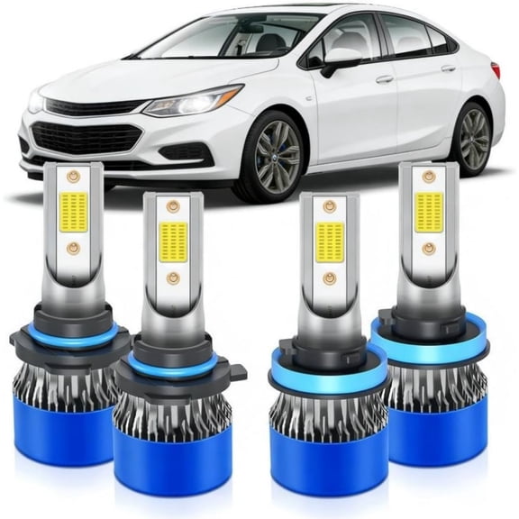 Fits for Chevrolet Cruze 2016-2019 High Low Beam Lights Bulbs Combo, 6500K White, 1:1 Mini Halogen Size, LED Headlight Bulbs, Pack of 4