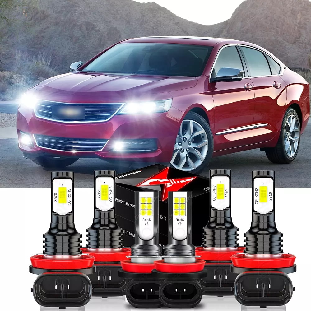 6-Piece 6000K LED Headlight & Fog Light Combo – Fits Chevy Impala 2006-2013 – Hi/Lo + Fog