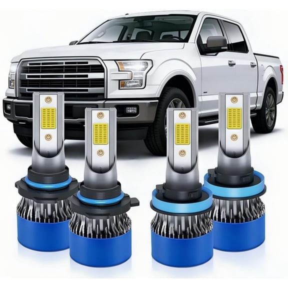 Fits for Ford F-150 2015-2023 High Low Beam Lights Bulbs Combo, 6500K White, 1:1 Mini Halogen Size, LED Headlight Bulbs, Pack of 4