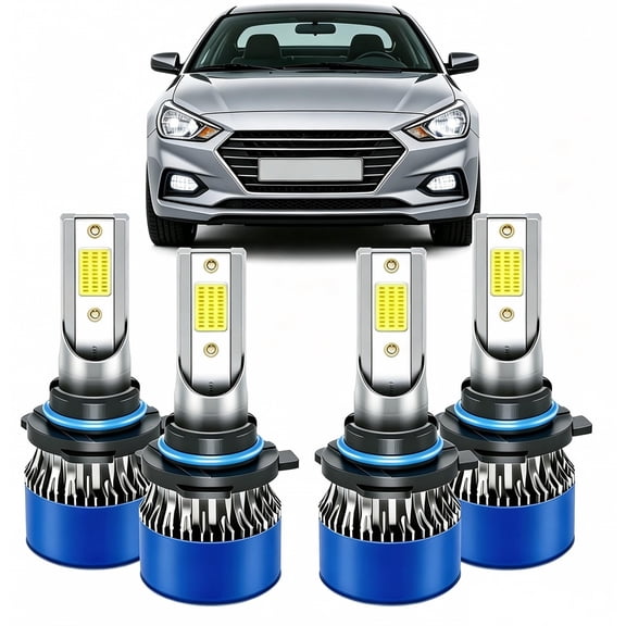Fits for Hyundai Accent 2018-2022 High Low Beam Lights Bulbs Combo, 6500K Cool White, 1:1 Mini Halogen Size, LED Headlight Bulbs, Pack of 4