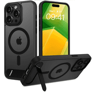 TELASO for iPhone 15 Pro Case with Stand Compatible with Mag-Safe 6.1" Translucent Matte Shockproof Protective Case for iPhone 15 Pro Black
