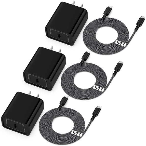 Fits for iPhone 17 16 15 Fast Charger, Comtiable for iPhone Charger 3Pack20W USB C Charger, 10ft Charging Cable 60W C to C Cable Cord, Wall Charger Adapter Power Charging Station Type C Charger Block