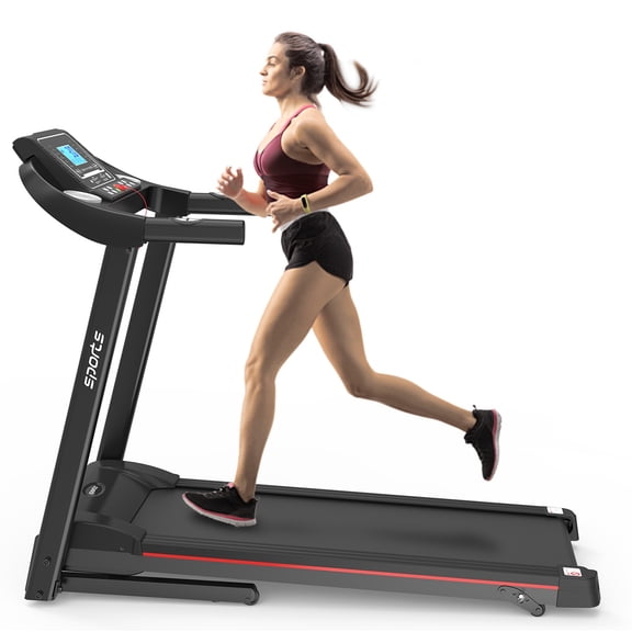 Fitshow App Foldable Treadmill with 5" LCD Display, Bluetooth Music, 2.5 HP Quiet Motor and 4-Level Manual Incline
