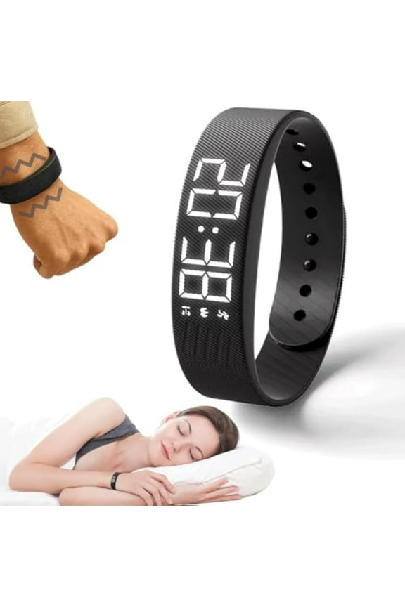 Fitsleeps Alarm Clock Watch,Silent Vibration Wake-Up Wristband for Deep Sleepers,Snooze Free Smart Watch for Men and Women (Black)