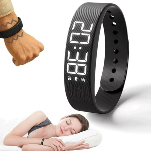 Fitsleeps Alarm Clock Watch,Silent Vibration Wake-Up Wristband for Deep Sleepers,Snooze Free Smart Watch for Men and Women (Black)
