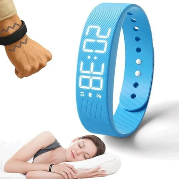 Fitsleeps Alarm Clock Watch,Silent Vibration Wake-Up Wristband for Deep Sleepers,Snooze Free Smart Watch for Men and Women (Blue)
