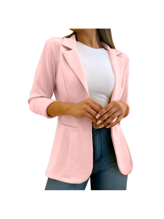 Fitted Blazers for Women Business Casual Lapel Open Front Long Sleeve Suit Jacket Work Outerwear with Pockets