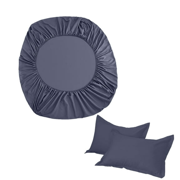 Fitted Bottom Sheet Queen Size, Extra Soft - 3 Piece Set - Hotel Luxury - Deep Pocket - Breathable & Comfy - Durable and Long Lasting Includes 2 Pillowcases(Navy)