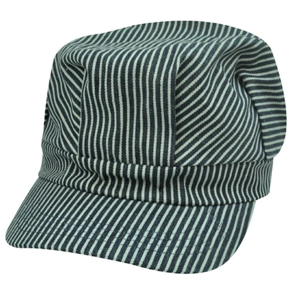 Fitted Cabby Cabbie Newsboy Driver Conductor Hat Cap Stripes Black Gray Medium