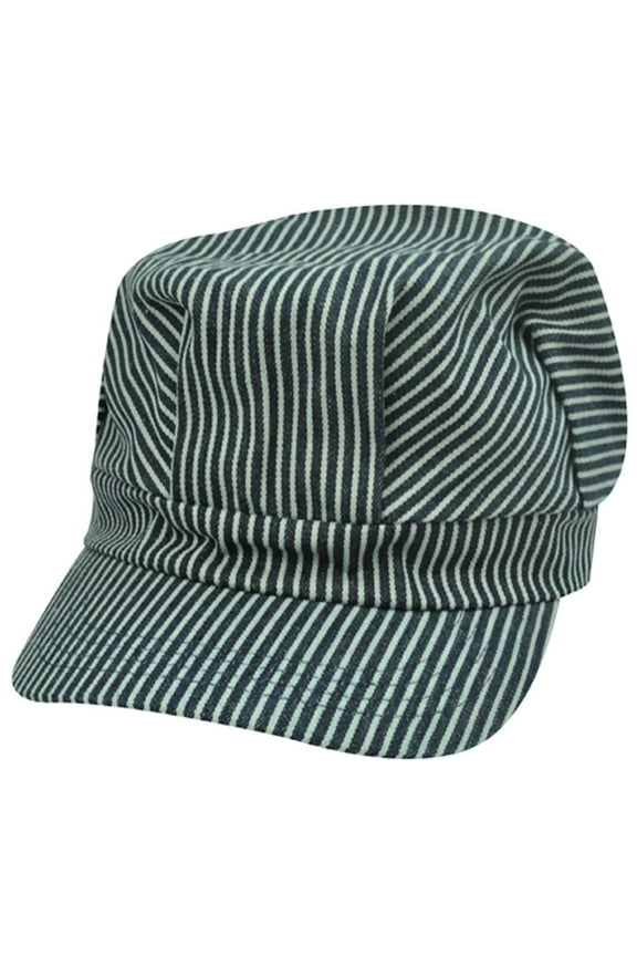 Fitted Cabby Cabbie Newsboy Driver Conductor Hat Cap Stripes Black Gray Medium