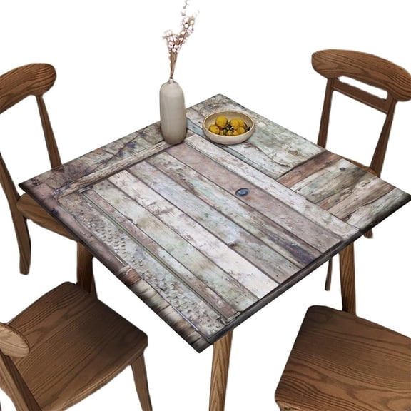 Fitted Card Table Size Tablecloths, Wood Pattern Printed on Stain Resistant Polyester Table Cloth, for Picnic Camping and Kitchen Dining Party, Fit for 36" x 36" Square Table