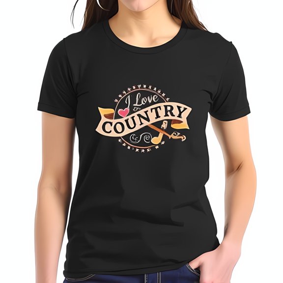 Fitted Cotton Short Sleeve T-Shirt with " I Love Country " Heart Design - Rustic Charm & Comfort