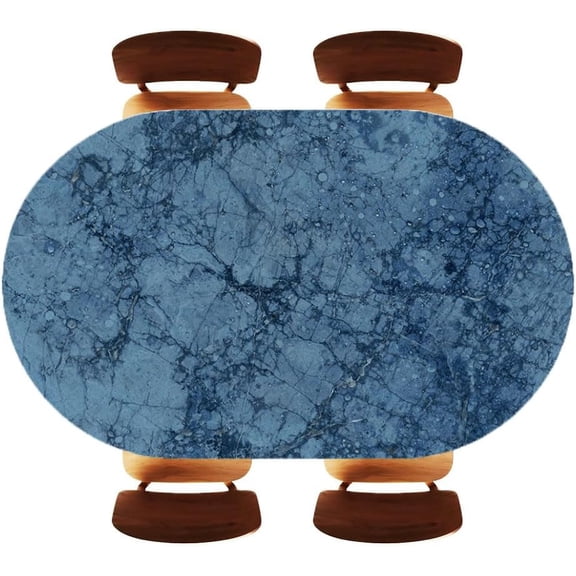 Fitted Covers for Oval Table Blue Marble Texture, Decorative Table Topper Cap for Cocktail Patio Terrace, Fits 48"x68" Oval Tables, Style04