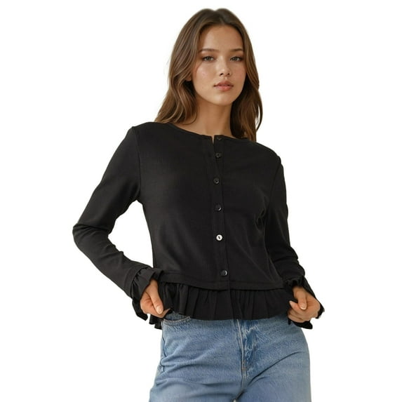 Fitted Crew Neck Knitted Cardigan