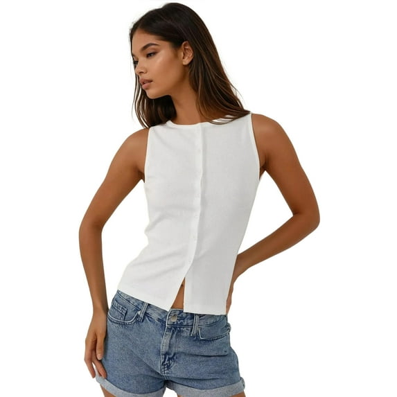 Fitted Crew Neck Knitted Top with Buttons