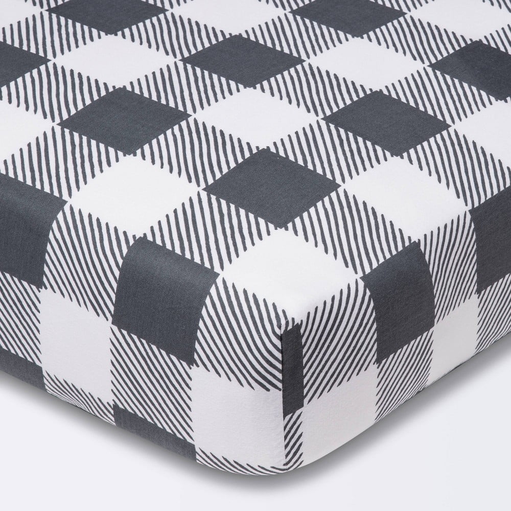 Fitted Crib Sheet Gingham Cloud Island Gray/White