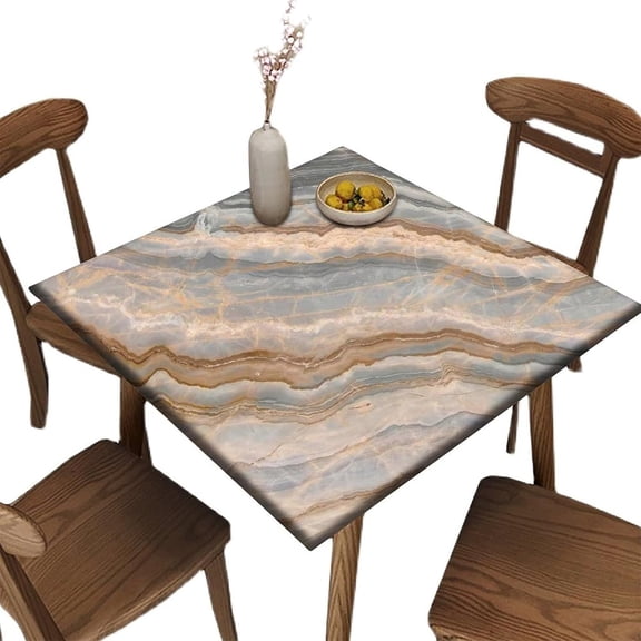Fitted Elastic Edge Square Tablecloths, Marble Agate Polyester Table Cloth, for Outdoor Picnic Camping and Indoor Kitchen Dining Party, Fit for 36" x 36" Square Table