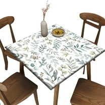 Fitted Elastic Edge Square Tablecloths, Sage Green Leaves Plant Polyester Table Cover, Great for Outdoor Home Kitchen/Parties/Holiday Dinner, Fit for 34" x 34"Square Table