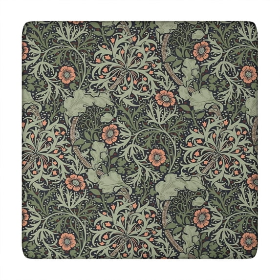 Fitted Floral Square Tablecloth 34x34 Inch with Elastic Edging, Bohemian Style Cover for Card Tables and Patio Dining
